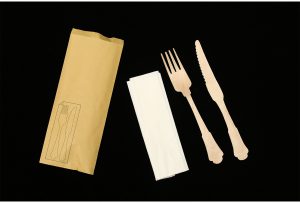 GL020 200mm wooden knife, fork and napkin, 50sets per bag