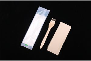 GL017 165mm reinforced wooden fork and napkin, 50sets PLA bag