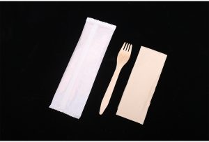 GL016 165mm reinforced wooden fork +napkin, 50sets per bag