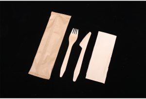 GL015 165mm wooden knife+fork reinforced +napkin, 50sets per bag